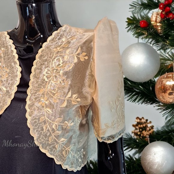 Champagne-Modern Filipiniana Bolero with Mestiza Sleeves - Picture 5 of 6